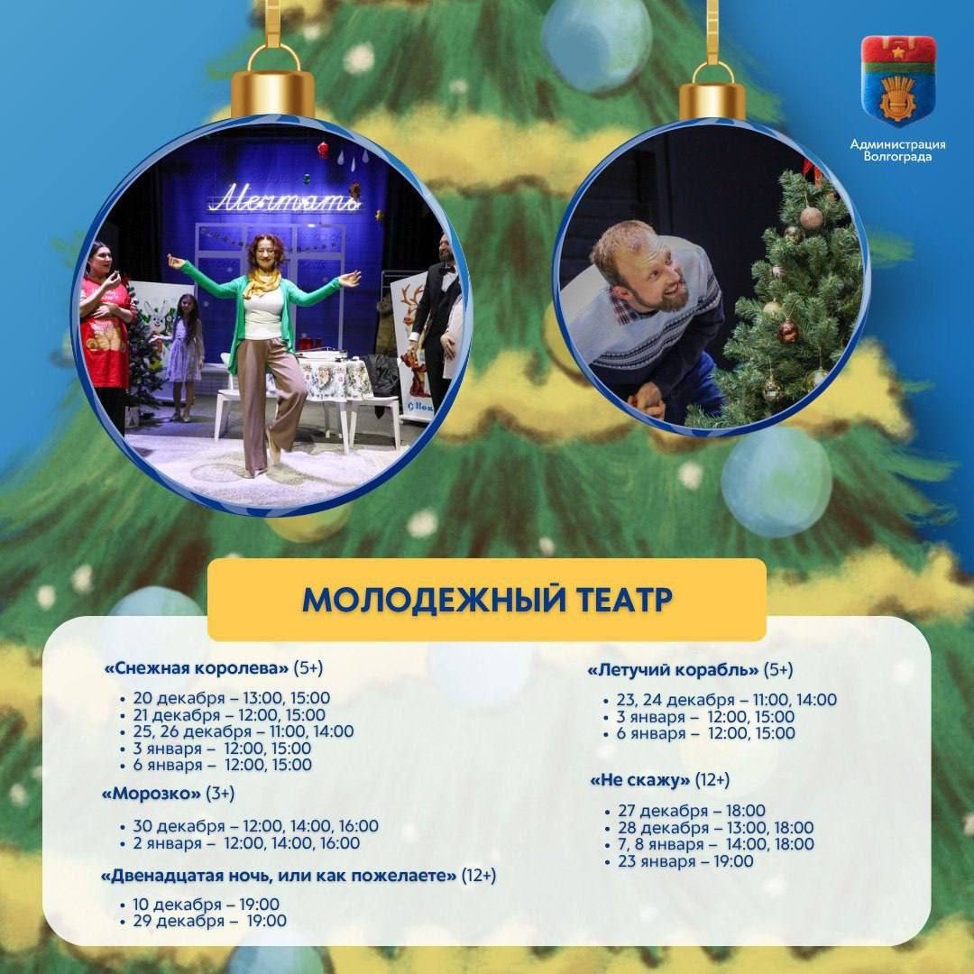 Волгоградские театры и муниципальные учреждения культуры представили свои новогодние программы на декабрь и январь Волгоградские театры и муниципальные учреждения культуры представили свои новогодние программы на декабрь и январь