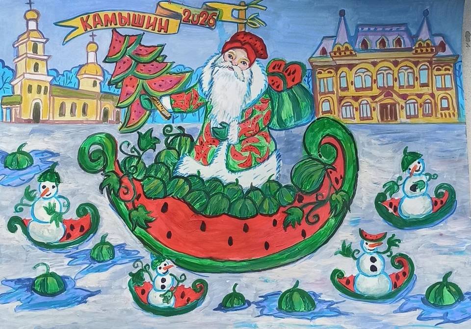 Открытки с Арбузным Дедом Морозом из Камышина полетят по всей России Открытки с Арбузным Дедом Морозом из Камышина полетят по всей России