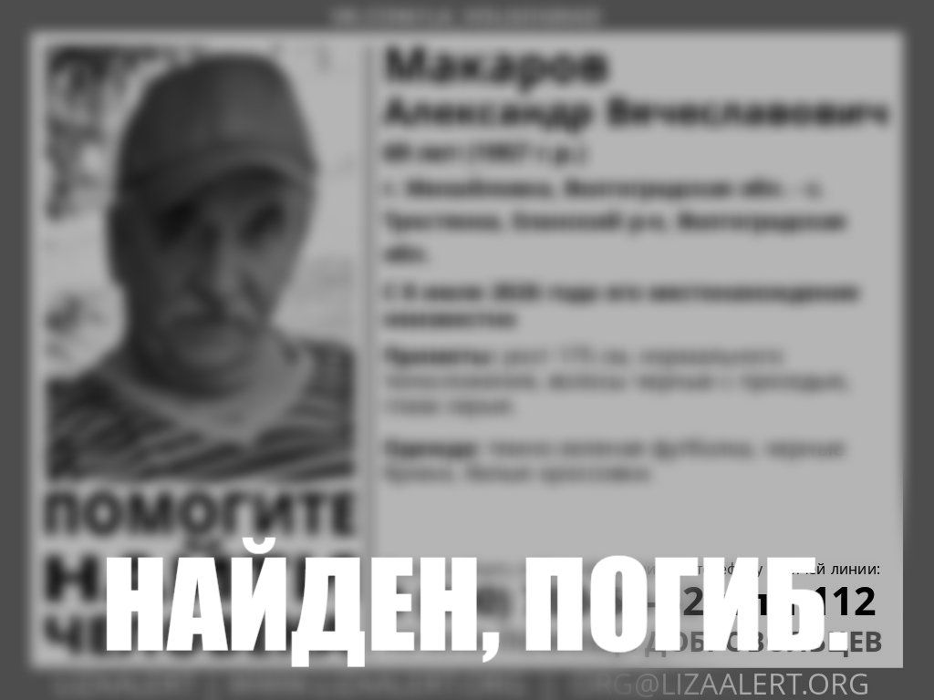 В Волгоградской области поиски 69-летнего Александра Вячеславовича Макарова завершились печальным известием