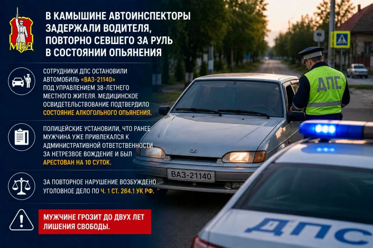 В Камышине автоинспекторы задержали водителя, повторно севшего за руль в состоянии опьянения В Камышине автоинспекторы задержали водителя, повторно севшего за руль в состоянии опьянения