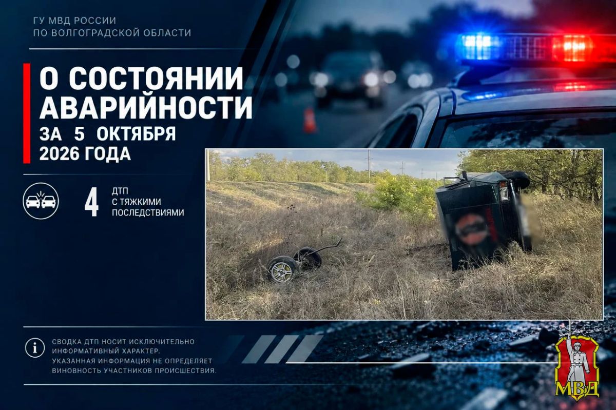 За прошедшие сутки в Волгоградской области зарегистрировано 4 дорожно-транспортных происшествий с тяжкими последствиями