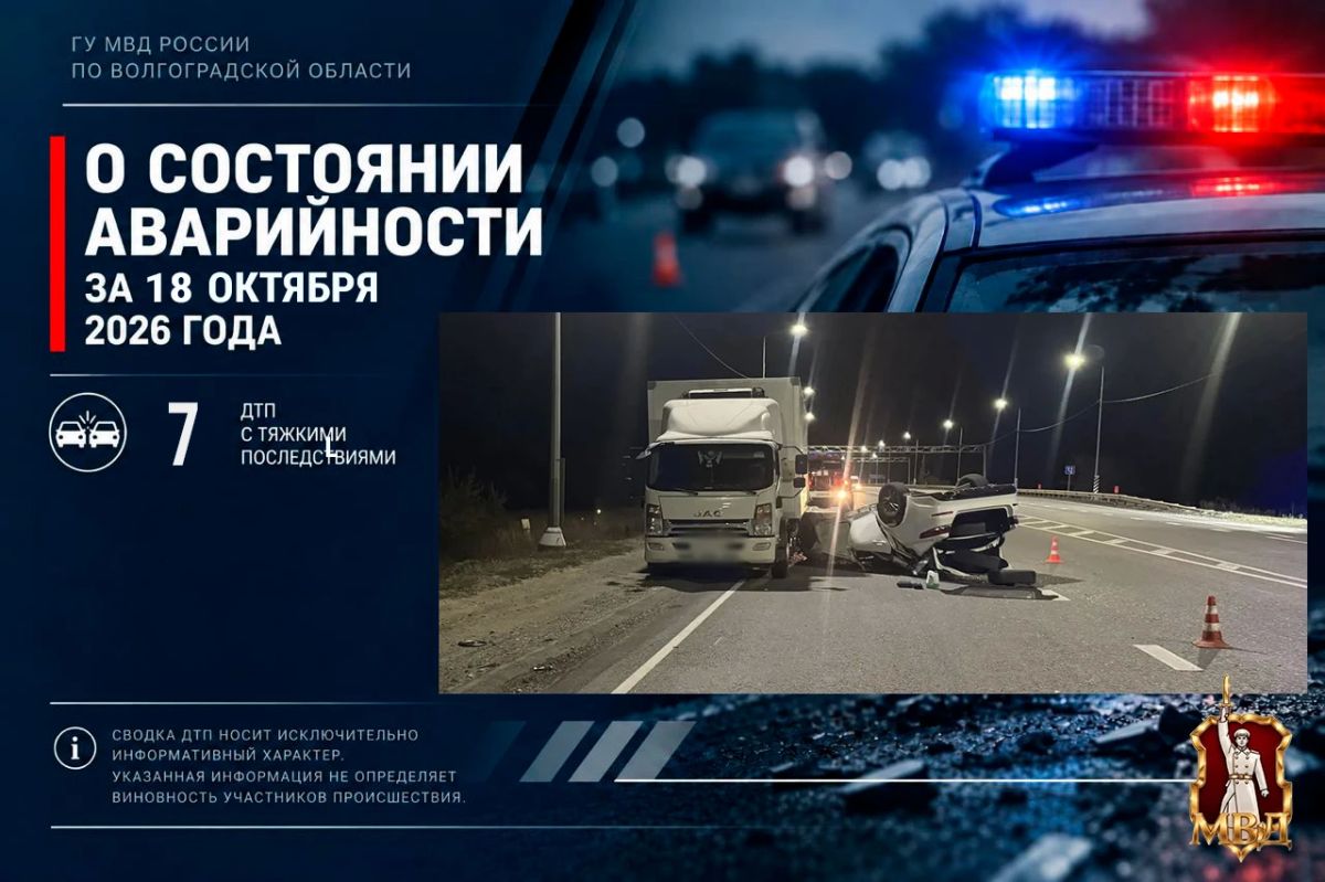 За прошедшие сутки в Волгоградской области зарегистрировано 7 дорожно-транспортных происшествий с тяжкими последствиями, в результате которых пострадали 7 человек